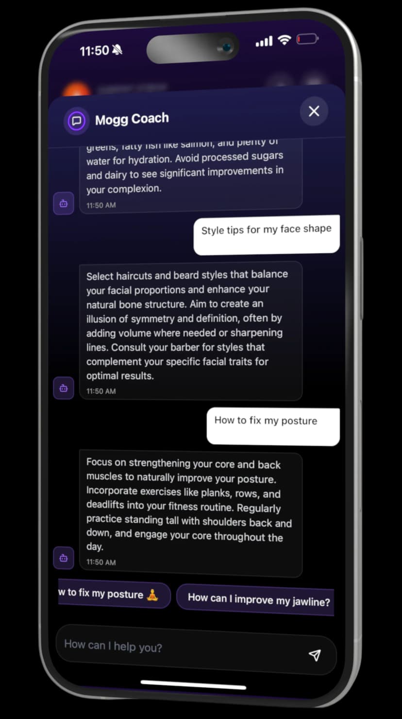MOGGED AI Coach Screen