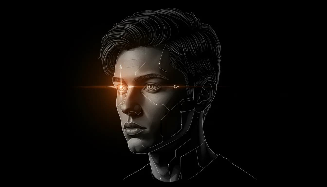Stylized portrait of a young man with compass overlay — symbolic starting-point illustration for the looksmaxxing protocol tool