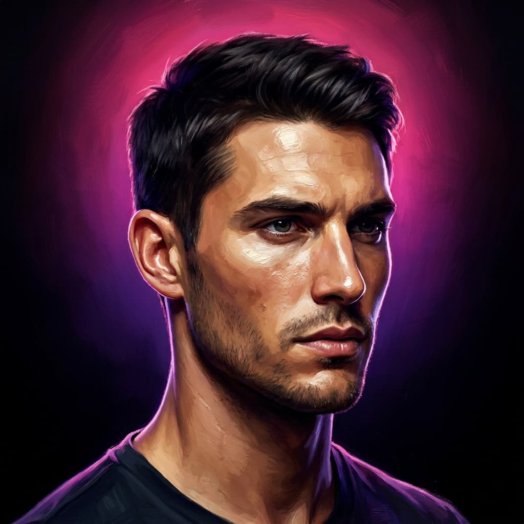 Stylized illustrated portrait sample showing a mogger Mogged report