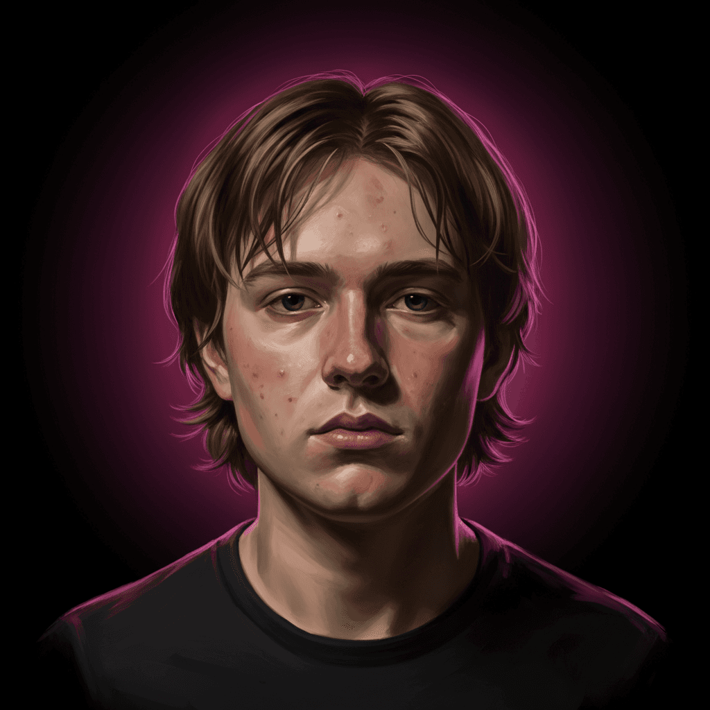 Stylized illustrated portrait sample showing a mid Mogged report