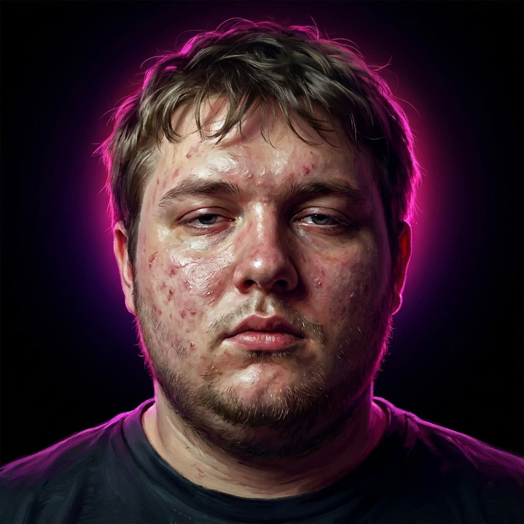 Stylized illustrated portrait sample showing a mogged Mogged report