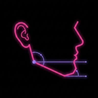 Ícono del Jawline Test — perfil de mandíbula estilizado con marcadores de gonial angle y proyección del mentón