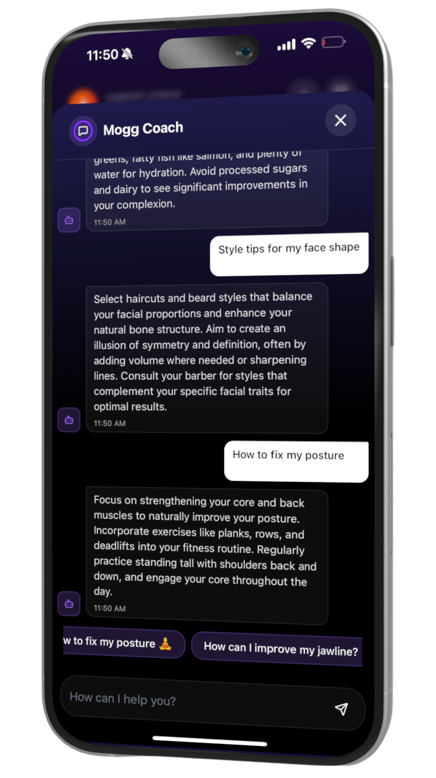 MOGGED AI Coach Screen